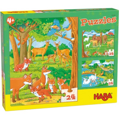 Haba 3 puzzles 24 Familles d'animaux