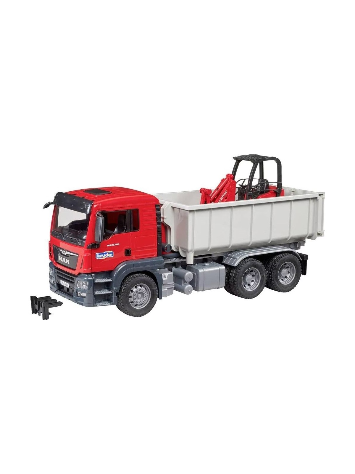 Bruder - Camion MB Arocs avec conteneur déroulant et mini-pelle Schaeff