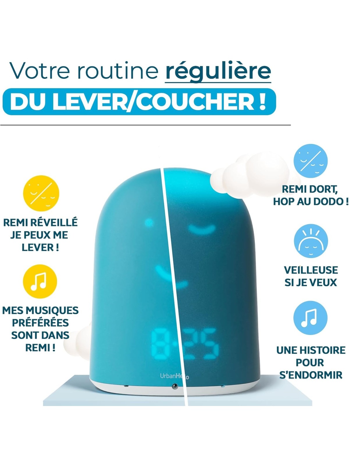 UrbanHello - REMI, réveil intelligent, veilleuse et babyphone multifonctions, bleu