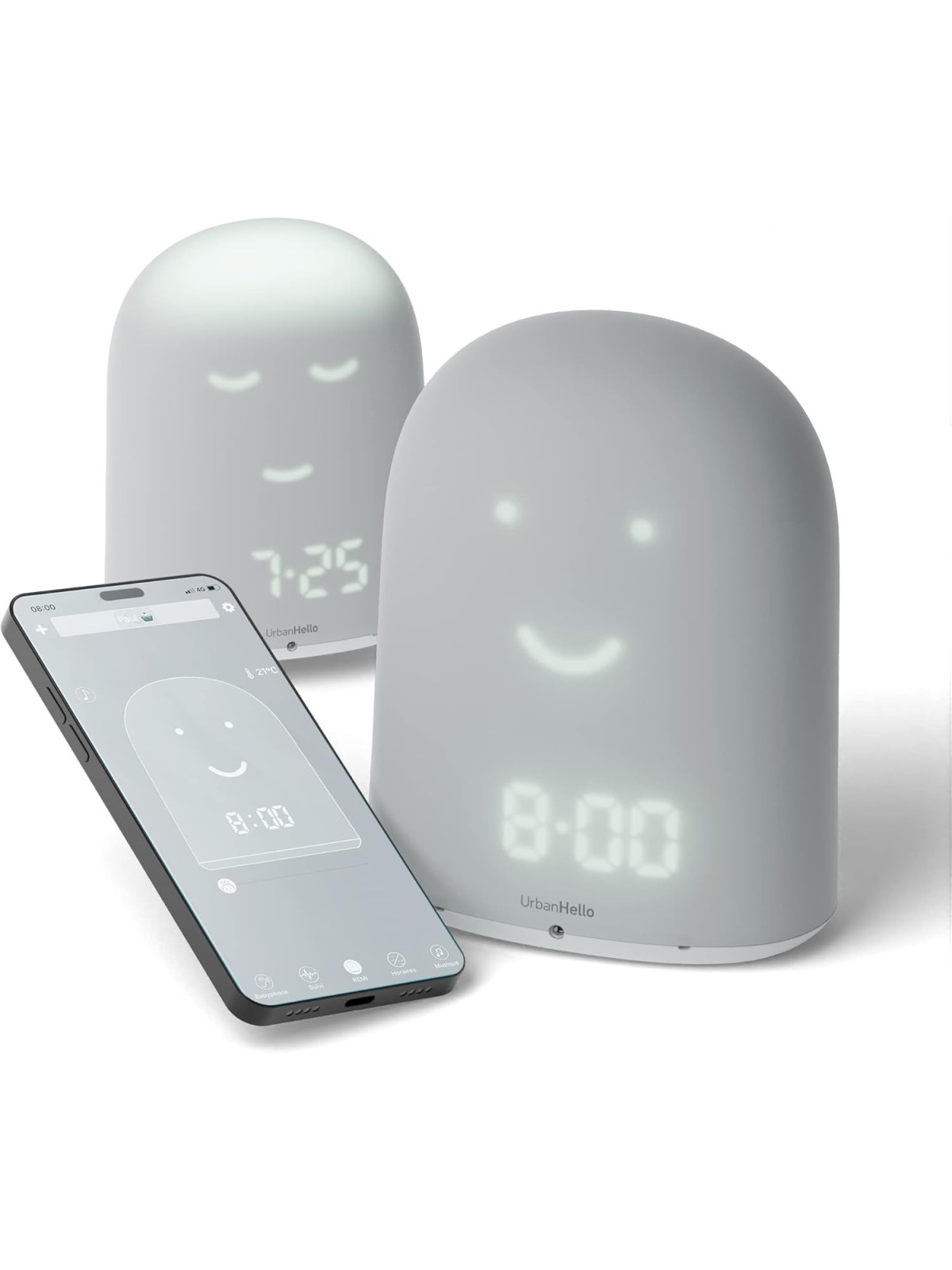 UrbanHello - REMI, réveil intelligent, veilleuse et babyphone multifonctions, gris