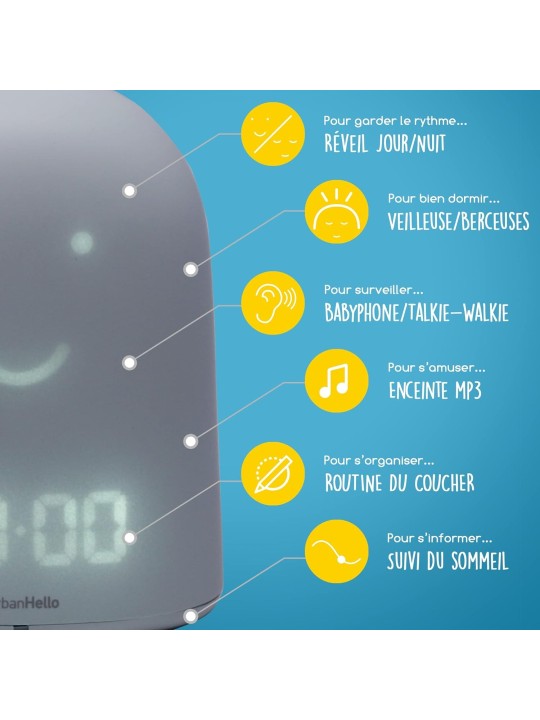 UrbanHello - REMI, intelligenter Wecker, Nachtlicht und Multifunktions-Babyphone, grau