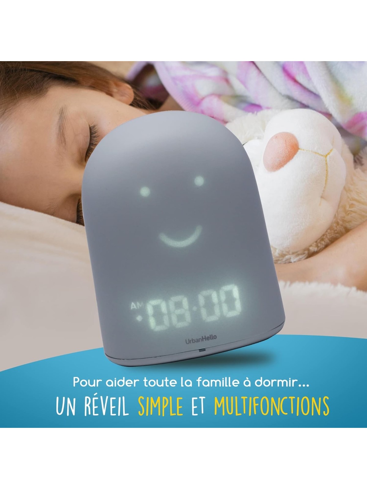 UrbanHello - REMI, intelligenter Wecker, Nachtlicht und Multifunktions-Babyphone, grau